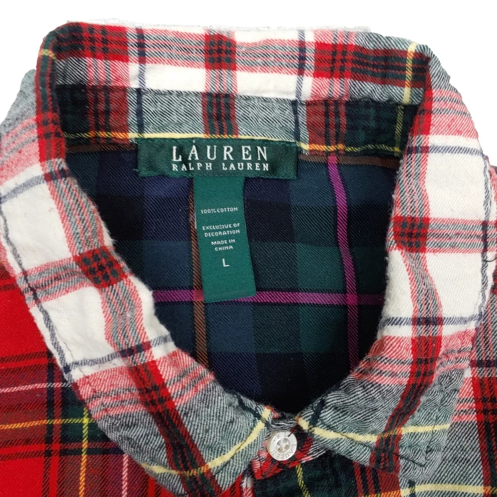 Vtg Ralph Lauren "RLL" Logo Mixed Plaid Button Down Boyfriend Shirt - Picture 4 of 5